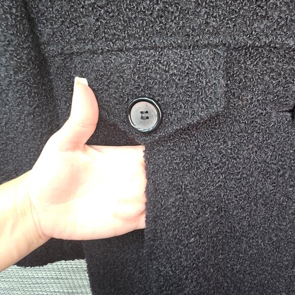 Vintage Giacca Black Pea Coat with Faux Fur Collar M - Picture 12 of 14